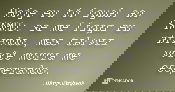 Hoje eu tô igual ao SAMU: se me ligar eu atendo, mas talvez você morra me esperando.... Frase de Harry Estigado.