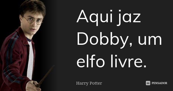 Aqui jaz Dobby, um elfo livre.... Frase de Harry Potter.