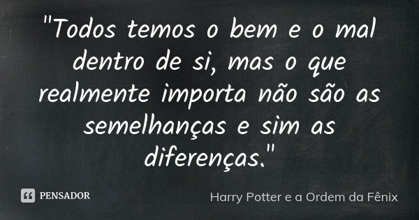 "Todos temos o bem e o mal dentro de si, mas o que realmente importa não são as semelhanças e sim as diferenças."... Frase de (Harry Potter e a Ordem da Fênix).