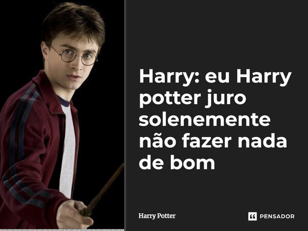 ⁠Harry: eu Harry potter juro solenemente não fazer nada de bom... Frase de Harry Potter.