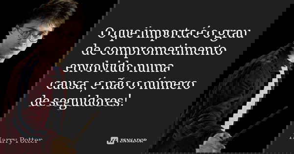 O que importa é o grau de comprometimento envolvido numa causa, e não o número de seguidores!... Frase de Harry Potter.