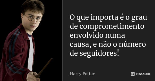 O que importa é o grau de comprometimento envolvido numa causa, e não o número de seguidores!... Frase de Harry Potter.