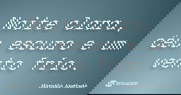 Noite clara, céu escuro e um vento frio.... Frase de Harukia Andrade.
