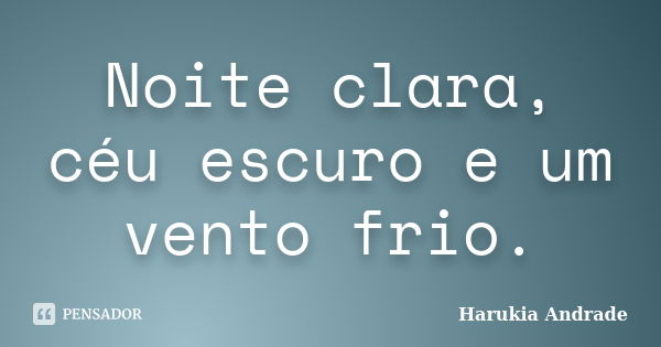 Noite clara, céu escuro e um vento frio.... Frase de Harukia Andrade.