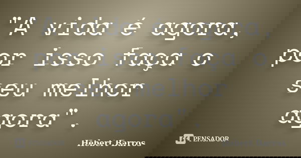 "A vida é agora, por isso faça o seu melhor agora".... Frase de Hebert Barros.