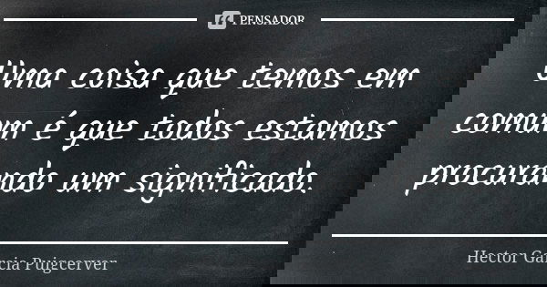 Uma coisa que temos em comum é que todos estamos procurando um significado.... Frase de Hector Garcia Puigcerver.