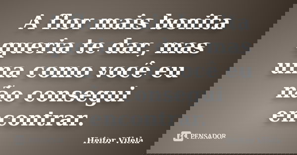 A flor mais bonita queria te dar, mas uma como você eu não consegui encontrar.... Frase de Heitor Vilela.