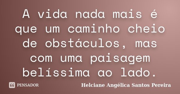 A vida nada mais é que um caminho cheio de obstáculos, mas com uma paisagem belíssima ao lado.... Frase de Helciane Angélica Santos Pereira.
