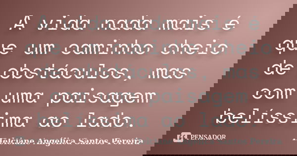 A vida nada mais é que um caminho cheio de obstáculos, mas com uma paisagem belíssima ao lado.... Frase de Helciane Angélica Santos Pereira.