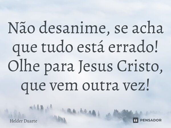 Não desanime, se acha que tudo está errado! Olhe para Jesus Cristo, que vem outra vez!... Frase de HELDER DUARTE.