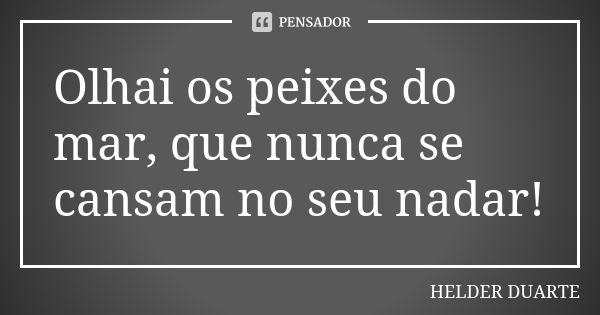 Olhai os peixes do mar, que nunca se cansam no seu nadar!... Frase de Helder Duarte.