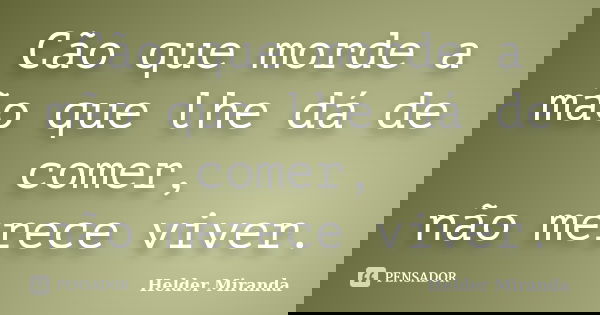 Cão que morde a mão que lhe dá de comer, não merece viver.... Frase de Helder Miranda.