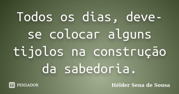 Todos os dias, deve-se colocar alguns tijolos na construção da sabedoria.... Frase de Hélder Sena de Sousa.