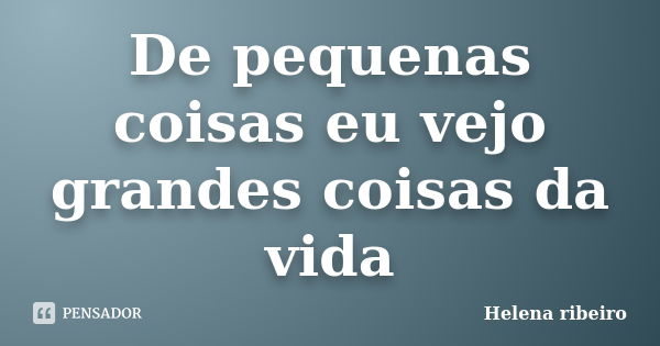 De pequenas coisas eu vejo grandes coisas da vida... Frase de Helena Ribeiro.