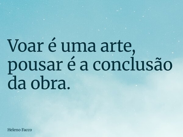 Voar é uma arte, pousar é a conclusão da obra.... Frase de Heleno Facco.
