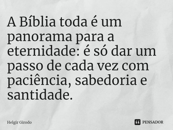 ⁠A Bíblia toda é um panorama para a eternidade: é só dar um passo de cada vez com paciência, sabedoria e santidade.... Frase de Helgir Girodo.