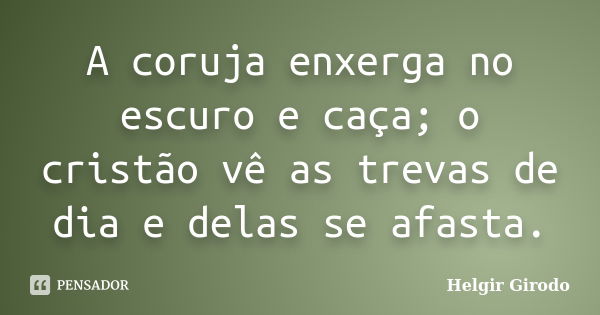 A coruja enxerga no escuro e caça; o cristão vê as trevas de dia e delas se afasta.... Frase de Helgir Girodo.