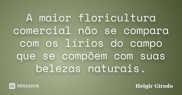 A maior floricultura comercial não se compara com os lírios do campo que se compõem com suas belezas naturais.... Frase de Helgir Girodo.