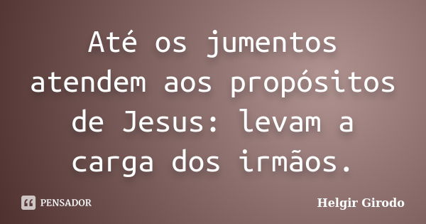 Até os jumentos atendem aos propósitos de Jesus: levam a carga dos irmãos.... Frase de Helgir Girodo.