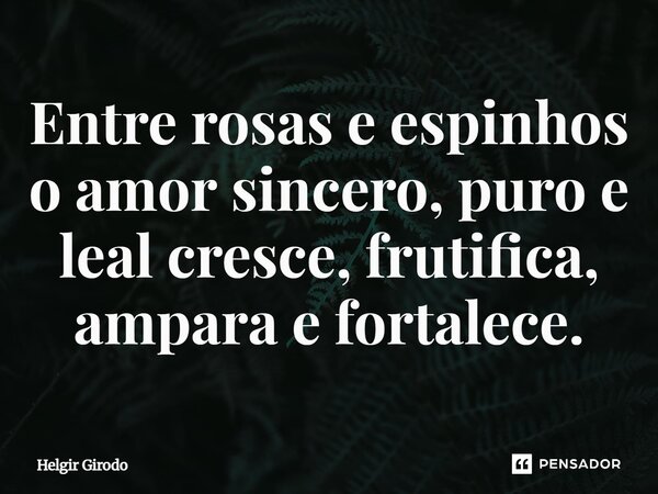 ⁠Entre rosas e espinhos o amor sincero, puro e leal cresce, frutifica, ampara e fortalece.... Frase de Helgir Girodo.