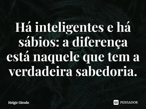 ⁠Há inteligentes e há sábios: a diferença está naquele que tem a verdadeira sabedoria.... Frase de Helgir Girodo.