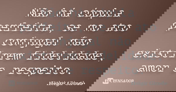 Não há cópula perfeita, se no ato conjugal não existirem fidelidade, amor e respeito.... Frase de Helgir Girodo.