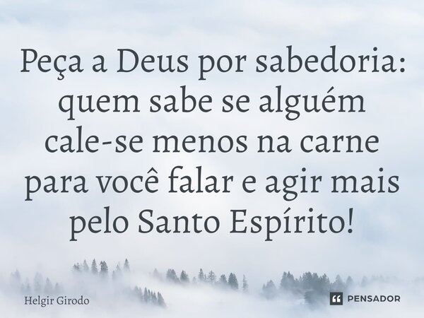 ⁠Peça a Deus por sabedoria: quem sabe se alguém cale-se menos na carne para você falar e agir mais pelo Santo Espírito!... Frase de Helgir Girodo.