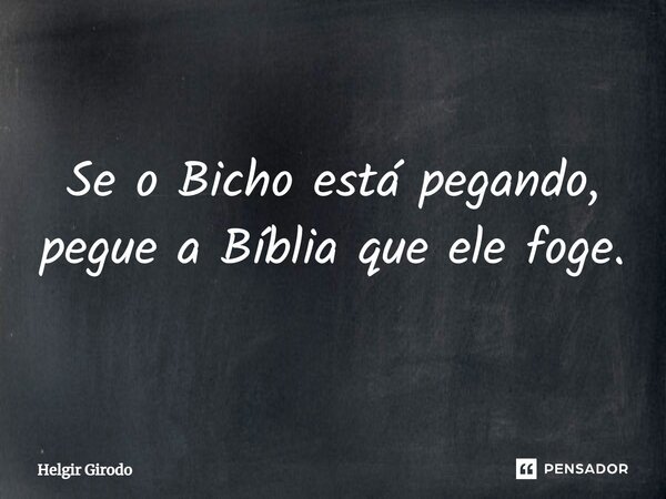 ⁠Se o Bicho está pegando, pegue a Bíblia que ele foge.... Frase de Helgir Girodo.