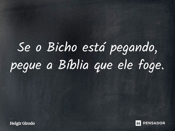 ⁠Se o Bicho está pegando, pegue a Bíblia que ele foge.... Frase de Helgir Girodo.