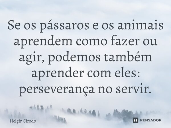 ⁠Se os pássaros e os animais aprendem como fazer ou agir, podemos também aprender com eles: perseverança no servir.... Frase de Helgir Girodo.