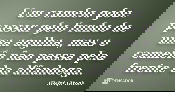 Um camelo pode passar pelo fundo de uma agulha, mas o camelô não passa pela frente da alfândega.... Frase de Helgir Girodo.