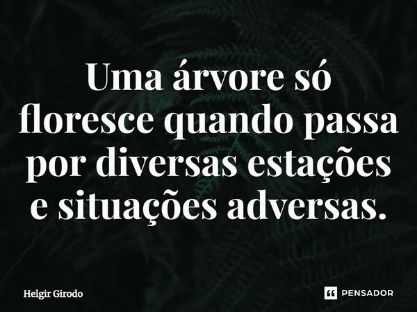 ⁠Uma árvore só floresce quando passa por diversas estações e situações adversas.... Frase de Helgir Girodo.