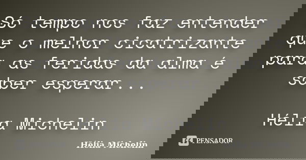 Só tempo nos faz entender que o melhor cicatrizante para as feridas da alma é saber esperar... Hélia Michelin... Frase de Hélia Michelin.