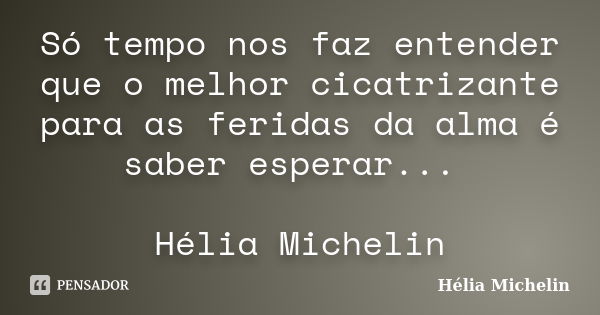 Só tempo nos faz entender que o melhor cicatrizante para as feridas da alma é saber esperar... Hélia Michelin... Frase de Hélia Michelin.