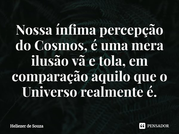 ⁠Nossa ínfima percepção do Cosmos, é uma mera ilusão vã e tola, em comparação aquilo que o Universo realmente é.... Frase de Heliezer de Souza.