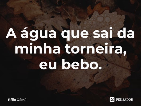 ⁠A água que sai da minha torneira, eu bebo.... Frase de Hélio Cabral.