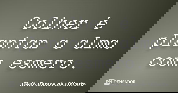 Colher é plantar a alma com esmero.... Frase de Hélio Ramos de Oliveira.