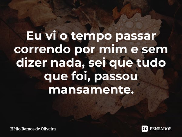 ⁠Eu vi o tempo passar correndo por mim e sem dizer nada, sei que tudo que foi, passou mansamente.... Frase de Hélio Ramos de Oliveira.