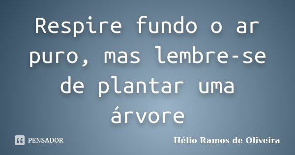 Respire fundo o ar puro, mas lembre-se de plantar uma árvore... Frase de Hélio Ramos de Oliveira.