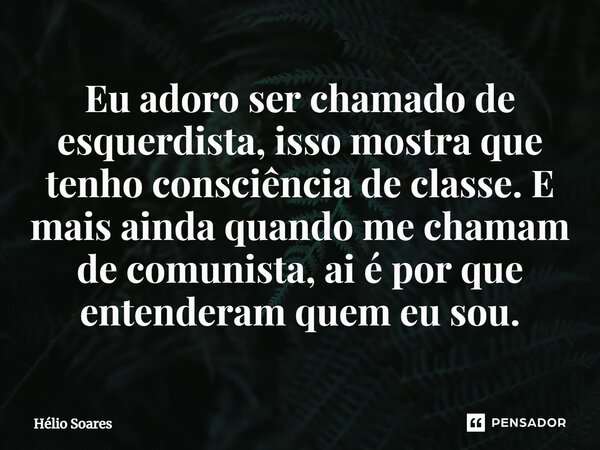 ⁠Eu adoro ser chamado de esquerdista, isso mostra que tenho consciência de classe. E mais ainda quando me chamam de comunista, ai é por que entenderam quem eu s... Frase de Hélio Soares.