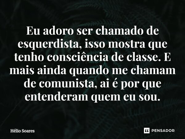 ⁠Eu adoro ser chamado de esquerdista, isso mostra que tenho consciência de classe. E mais ainda quando me chamam de comunista, ai é por que entenderam quem eu s... Frase de Hélio Soares.