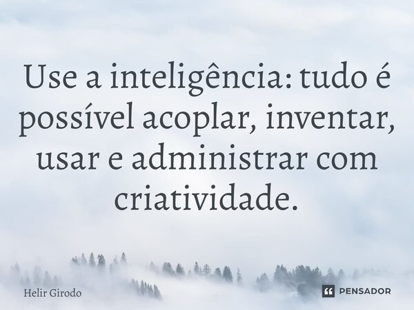 ⁠Use a inteligência: tudo é possível acoplar, inventar, usar e administrar com criatividade.... Frase de Helir Girodo.