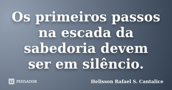 Os primeiros passos na escada da sabedoria devem ser em silêncio.... Frase de Helisson Rafael S. Cantalice.
