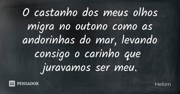 O castanho dos meus olhos migra no outono como as andorinhas do mar, levando consigo o carinho que juravamos ser meu.... Frase de Helom.