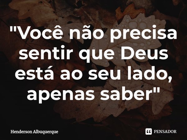 ⁠"Você não precisa sentir que Deus está ao seu lado, apenas saber"... Frase de Henderson Albuquerque.
