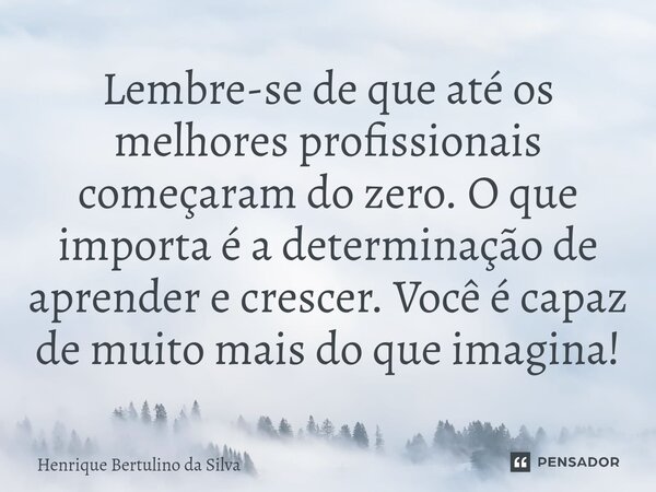 ⁠Lembre-se de que até os melhores profissionais começaram do zero. O que importa é a determinação de aprender e crescer. Você é capaz de muito mais do que imagi... Frase de Henrique Bertulino da Silva.