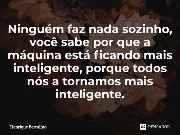 ⁠Ninguém faz nada sozinho, você sabe por que a máquina está ficando mais inteligente, porque todos nós a tornamos mais inteligente.... Frase de Henrique Bertulino.