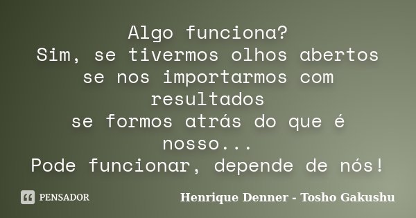 Algo funciona? Sim, se tivermos olhos abertos se nos importarmos com resultados se formos atrás do que é nosso... Pode funcionar, depende de nós!... Frase de Henrique Denner - Tosho Gakushu.