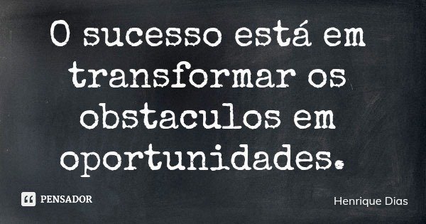 O sucesso está em transformar os obstaculos em oportunidades.... Frase de Henrique Dias.