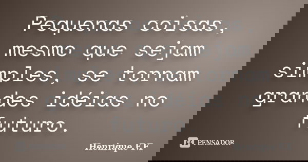 Pequenas coisas, mesmo que sejam simples, se tornam grandes idéias no futuro.... Frase de Henrique F.F.